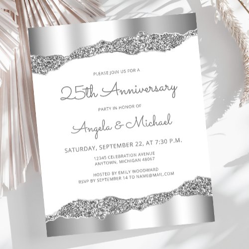 Budget Silver Glitter Foil 25th Anniversary Invite