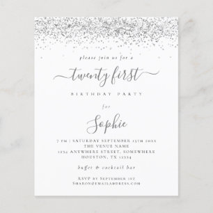 Budget Silver Glitter Girly 21st Party Invitation