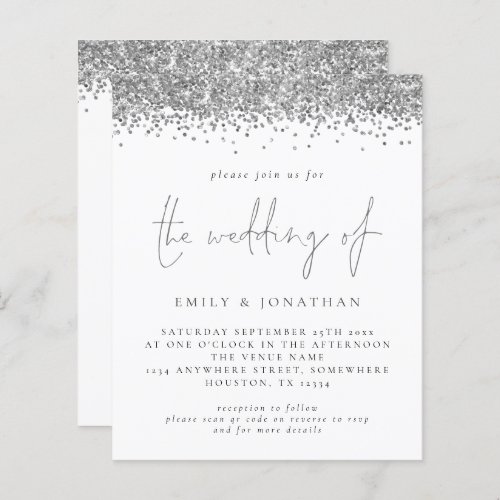 Budget Silver Glitter QR Code Wedding Invite