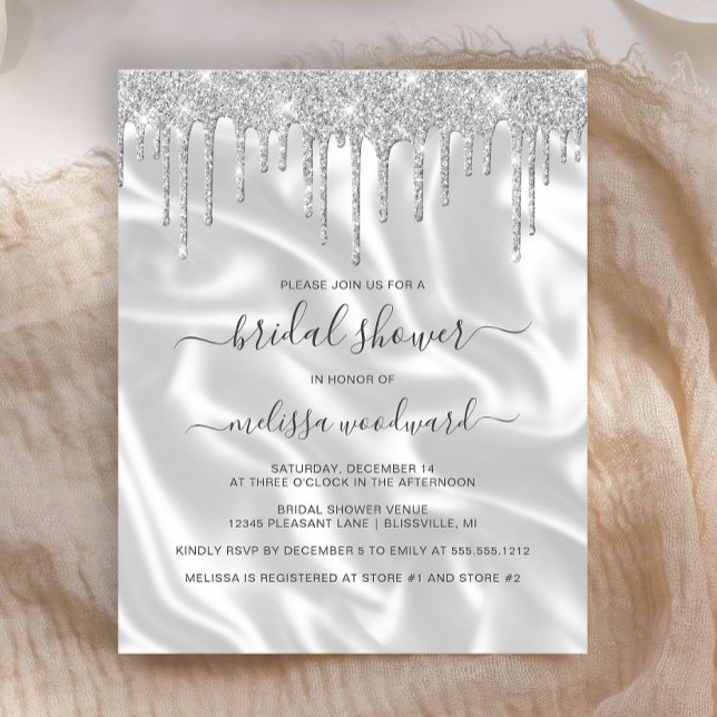 Budget Silver Glitter Satin Bridal Shower Invite (Creator Uploaded)