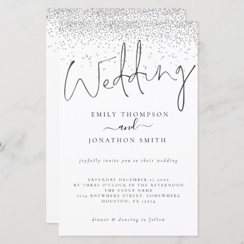 Budget Silver Glitter Script Wedding Invite