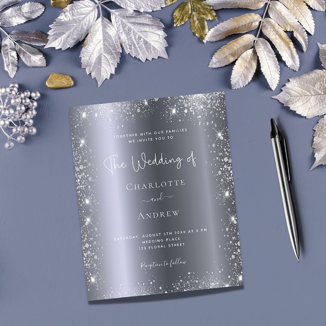 Budget silver glitter wedding invitation rsvp (Creator Uploaded)