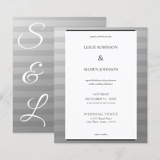Budget Silver & Gray Stripes Wedding (Front/Back)