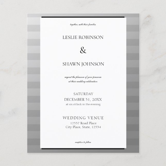Budget Silver & Gray Stripes Wedding Flyer (Front)