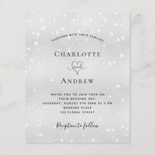 Budget silver hearts wedding invitation