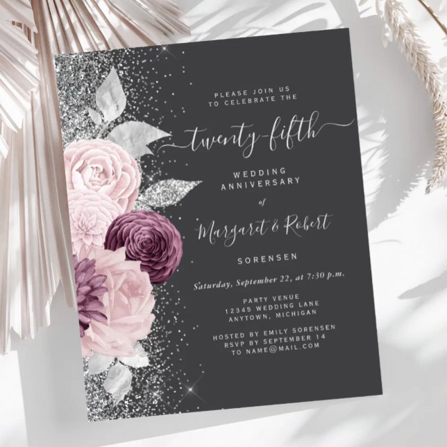 Budget Silver Mauve Floral Gray 25th Anniversary (Creator Uploaded)