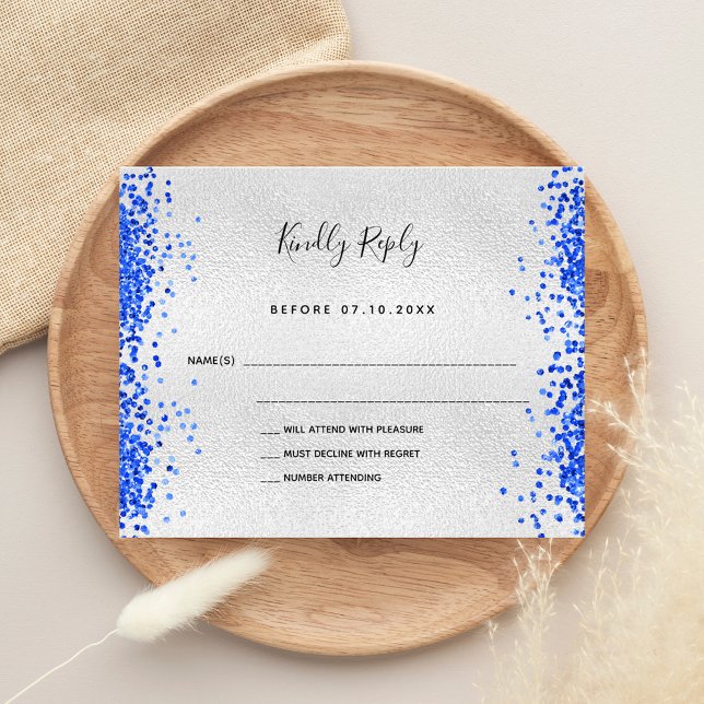 Budget silver metal royal blue modern wedding RSVP (Creator Uploaded)