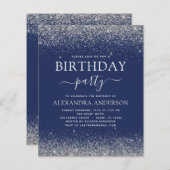 Budget Silver Navy Blue Any Age Birthday Glitter (Front/Back)