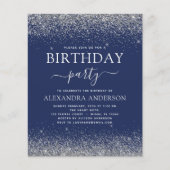 Budget Silver Navy Blue Any Age Birthday Glitter (Front)