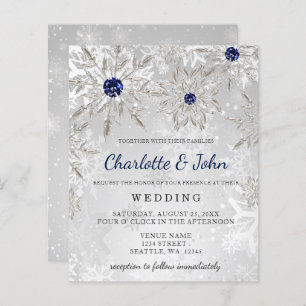 Budget Silver Navy Snowflakes Wedding Invitation