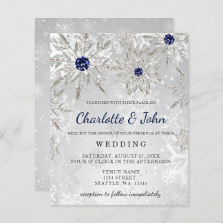 Budget Silver Navy Snowflakes Wedding Invitation