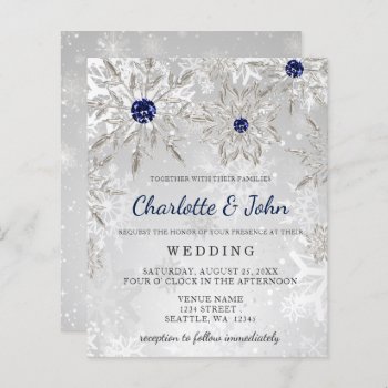 Budget Silver Navy Snowflakes Wedding Invitation by blessedwedding at Zazzle