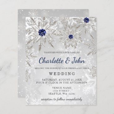 Budget Silver Navy Snowflakes Wedding Invitation