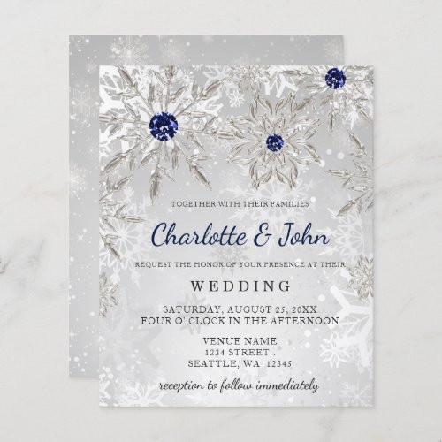 Budget Silver Navy Snowflakes Wedding Invitation