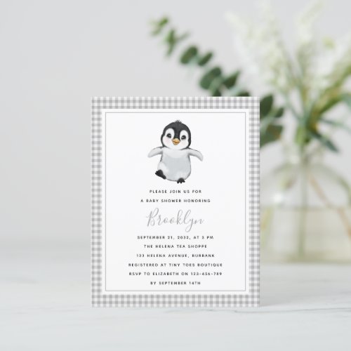 BUDGET Silver Penguin Baby Shower Invitation