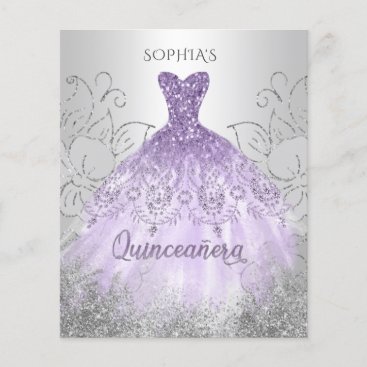 Budget Silver Purple Dress Quinceañera Invitation