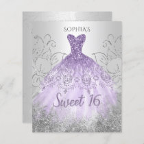 Budget Silver Purple Dress Sweet 16 invitation