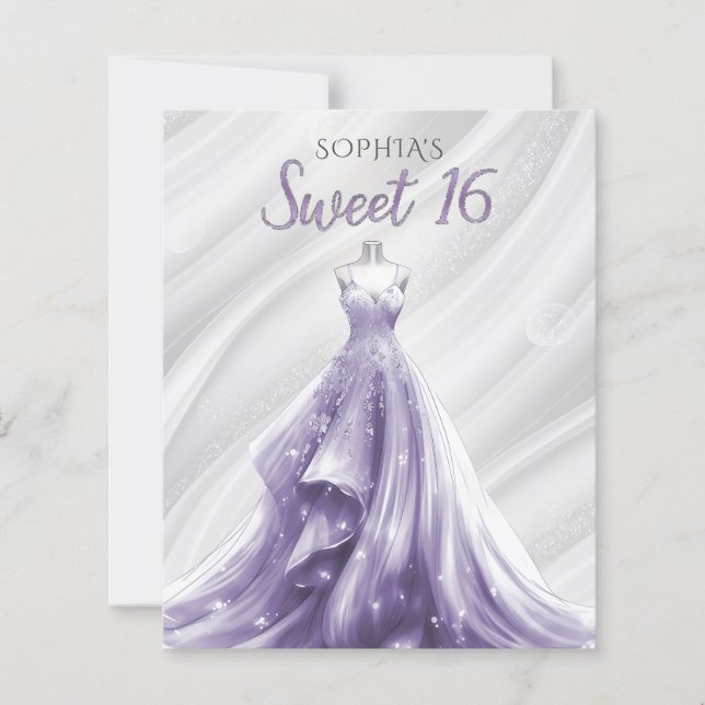Budget Silver Purple Dress Sweet 16 invitation (Front)