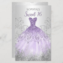 Budget Silver Purple Dress Sweet 16 invitation