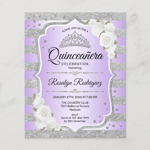 Budget Silver Purple Quinceanera Invitation Flyer