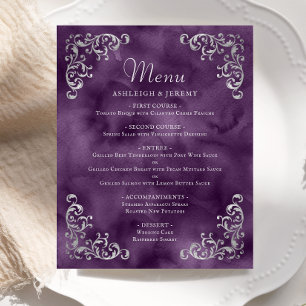 Budget Silver Purple Vintage Wedding Menu