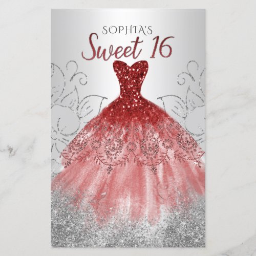 Budget Silver Red Dress Sweet 16 Invitation