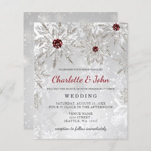 Budget Silver Red Snowflakes Wedding Invitation