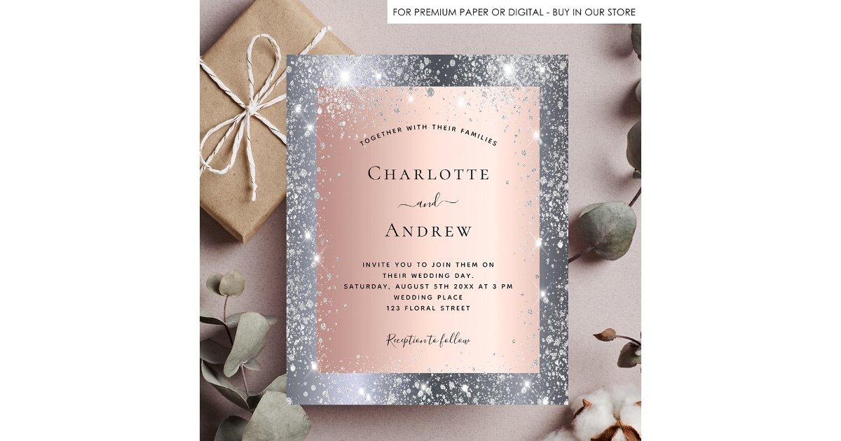 Budget silver rose gold glitter elegant wedding | Zazzle