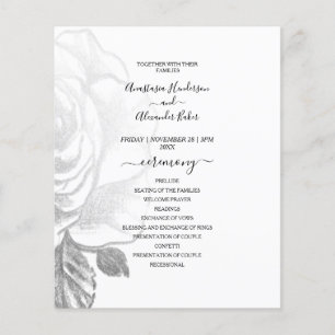 Budget Silver Roses Wedding Program card. Flyer