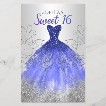 Budget Silver Royal Blue Dress Sweet 16 Invitation by Invitationboutique at Zazzle