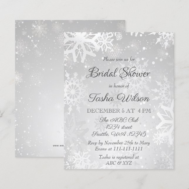 Budget Silver Snowflakes Bridal Shower Invitation (Front/Back)