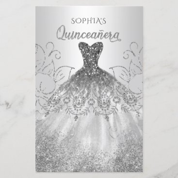 Budget Silver Sparkle Dress Quinceañera Invitation