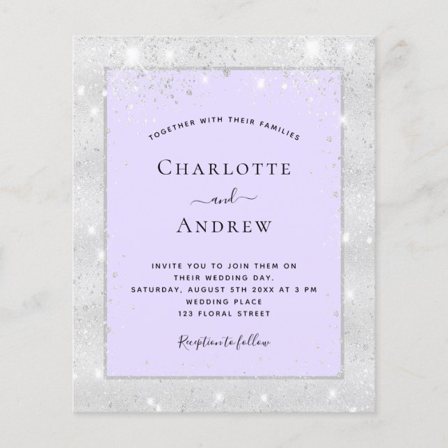 Budget silver violet glitter elegant wedding (Front)