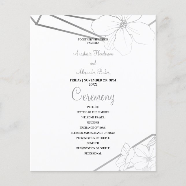 Budget Silver Wedding Program card. Flyer (Front)