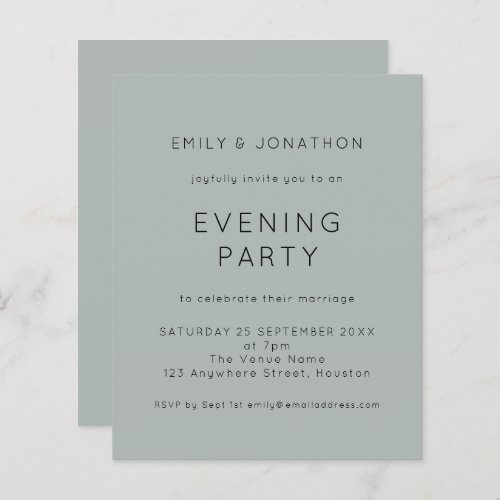 Budget Silvery Sage Wedding Evening Party Invite