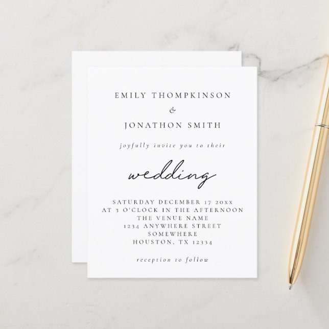 Budget Simple Any Color Script Wedding Invitation (Front/Back In Situ)