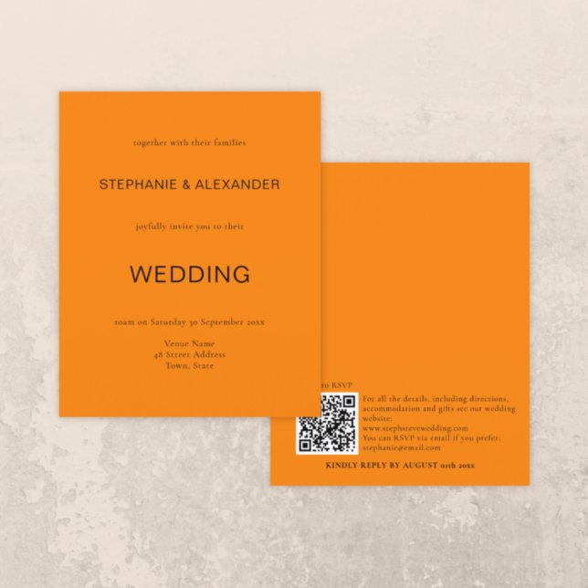 Budget Simple Autumn Orange Wedding QR Code Invite (Creator Uploaded)
