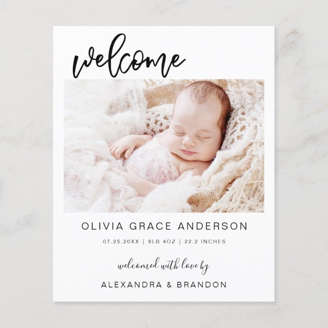 Budget Simple Baby Announcement Photo Collage Flyer (Front)