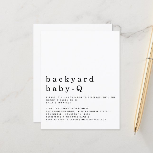Budget Simple Backyard Baby Q BBQ Shower Invite (Front/Back In Situ)