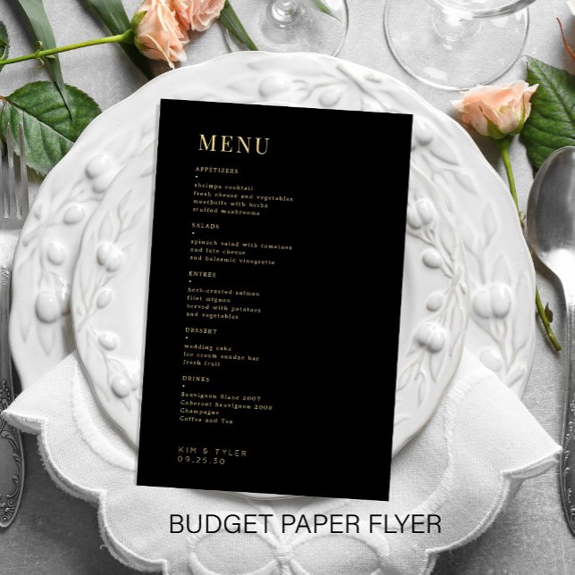 Budget simple black and gold wedding menu flyer (Creator Uploaded)