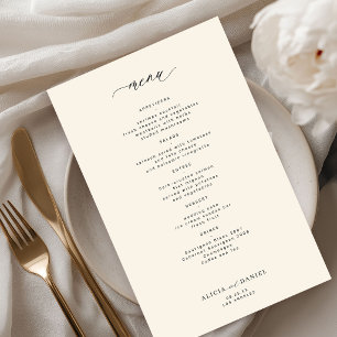 Budget simple black and ivory wedding menu