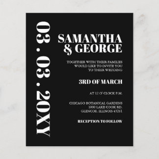 Budget Simple Black and White Wedding Invitation