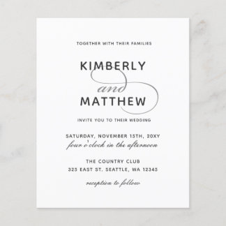 Budget Simple Black and White Wedding Invitation