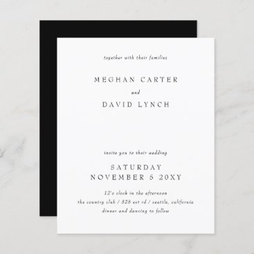 Budget Simple Black and White Wedding Invitation