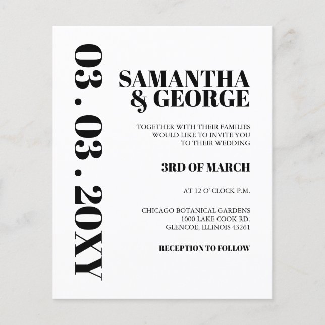 Budget Simple Black and White Wedding Invitation (Front)