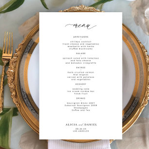 Budget simple black and white wedding menu