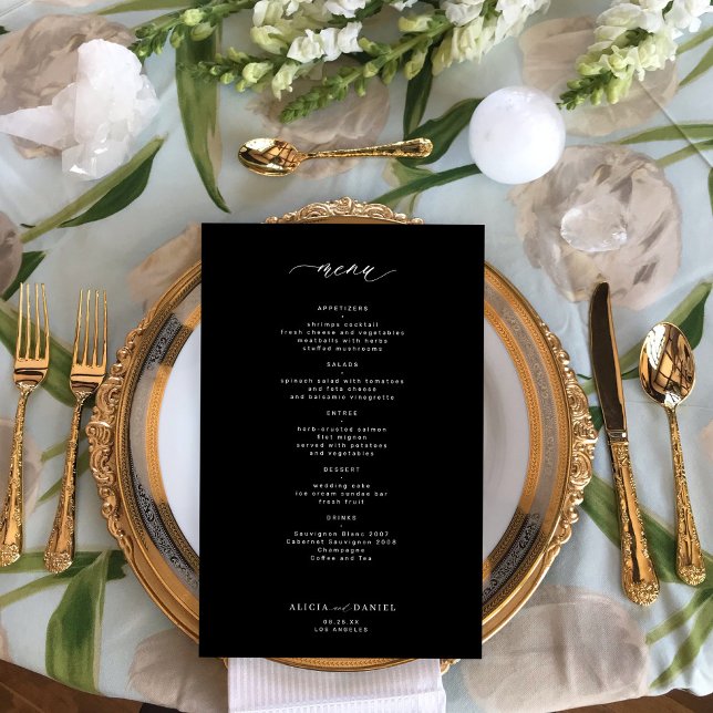 Budget simple black and white wedding menu (Creator Uploaded)