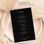 Budget simple black and white wedding menu flyer<br><div class="desc">Moody black trendy minimalist typography custom text template BUDGET affordable wedding menu PAPER FLYER. PLEASE READ THIS BEFORE PURCHASING! This is a budget affordable card printed on a FLYER. Please note that BUDGET PAPER IS THIN - You can upgrade to have this card printed on cardstock ENVELOPES NOT INCLUDED. Double-check...</div>