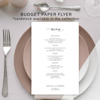 Budget Simple Black And White Wedding Menu Flyer by invitations_kits at Zazzle
