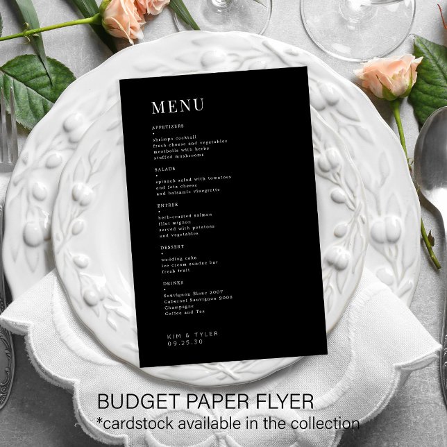 Budget simple black and white wedding menu flyer (Creator Uploaded)